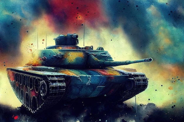 The tank is in battle firing at the enemy World war Huge tank digital art style illustration painting