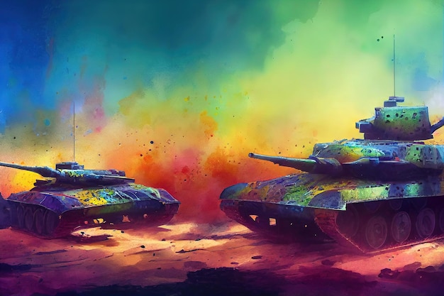 The tank is in battle firing at the enemy World war Huge tank digital art style illustration painting