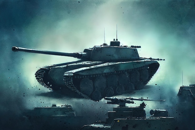 The tank is in battle firing at the enemy World war Huge tank digital art style illustration painting