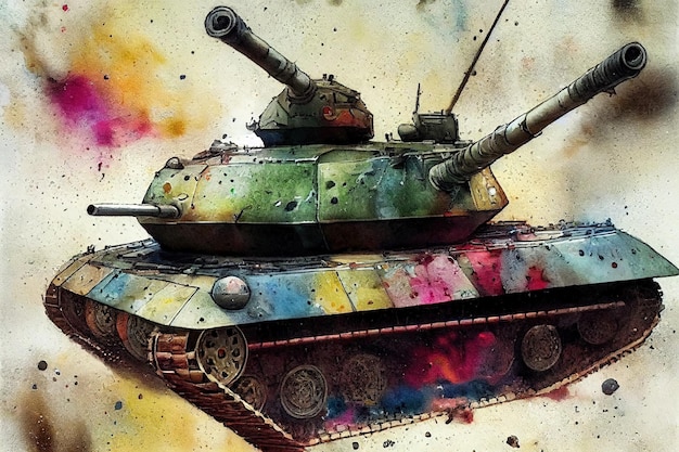 The tank is in battle firing at the enemy World war Huge tank digital art style illustration painting