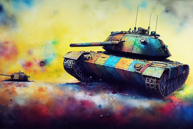 The tank is in battle firing at the enemy World war Huge tank digital art style illustration painting