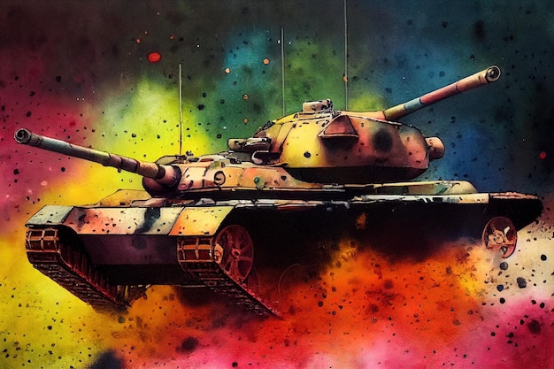 The tank is in battle firing at the enemy World war Huge tank digital art style illustration painting