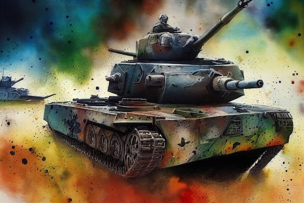 The tank is in battle firing at the enemy World war Huge tank digital art style illustration painting