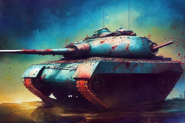 The tank is in battle firing at the enemy World war Huge tank digital art style illustration painting