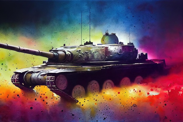 The tank is in battle firing at the enemy World war Huge tank digital art style illustration painting