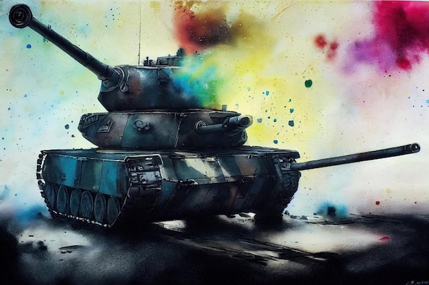 The tank is in battle firing at the enemy World war Huge tank digital art style illustration painting