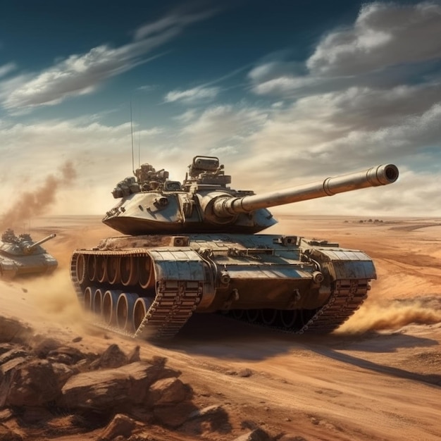 Tank large cannon desert battle field brig Photo AI generated