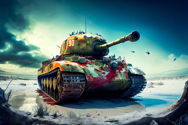 Tank in winter with snow Generative AIxA