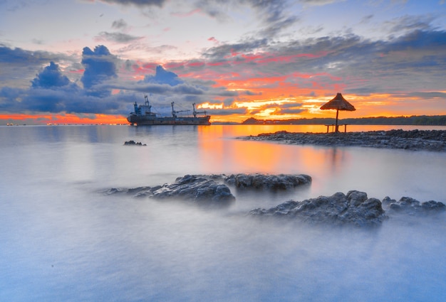 tanker at beautiful sunrise on Batam island