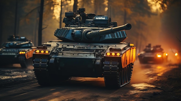 Tanks driving on the battlefield ready to fire