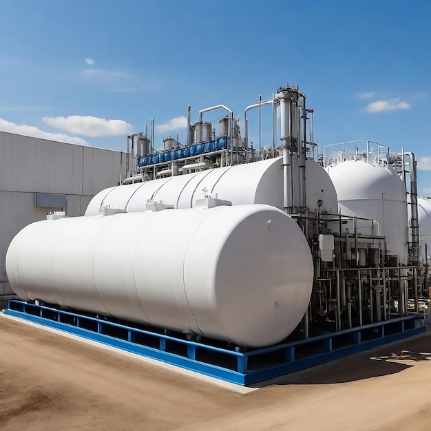 Tanks for hydrogen storage Production of clean energy from hydrogen Hydrogen power plant AI generated