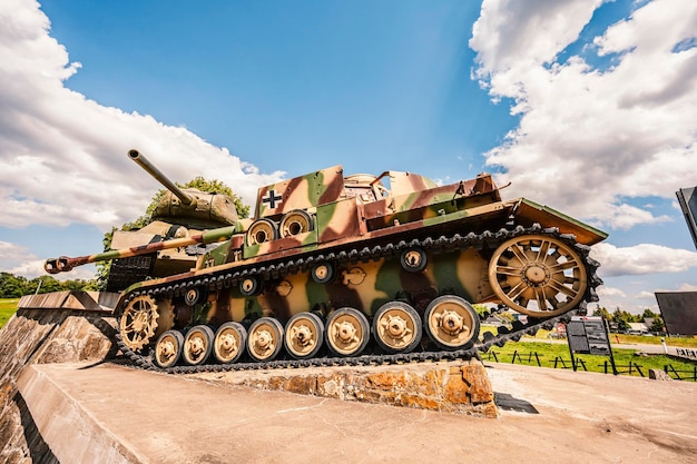 Tanks T34 and Panzer Memorial at entrance to the Valley of Death near Svidnik in Slovakia Most famous battlefields of World War 2 in Slovakia