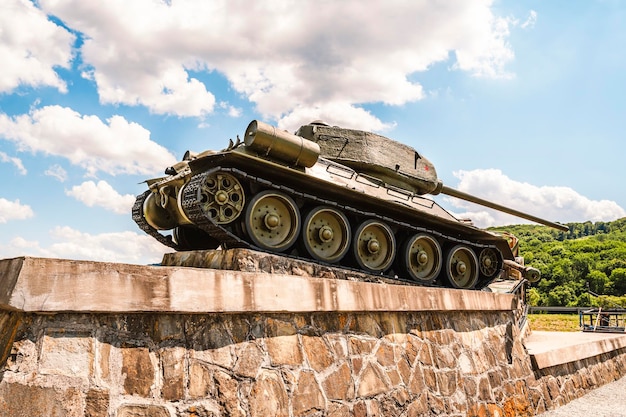 Tanks T34 and Panzer Memorial at entrance to the Valley of Death near Svidnik in Slovakia Most famous battlefields of World War 2 in Slovakia