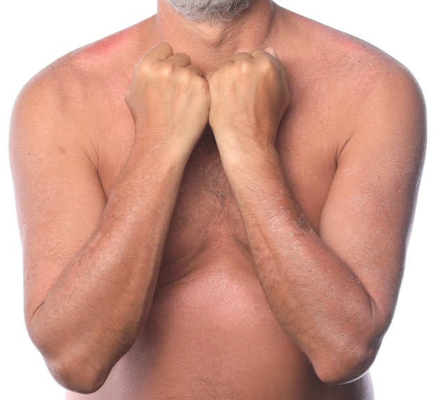 tanned man hand isolated on white background