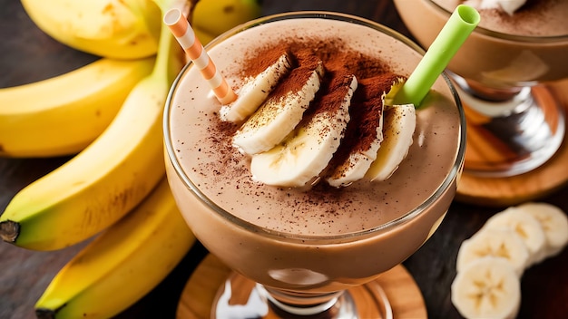 A tantalizing photo of a chocolate banana smoothie