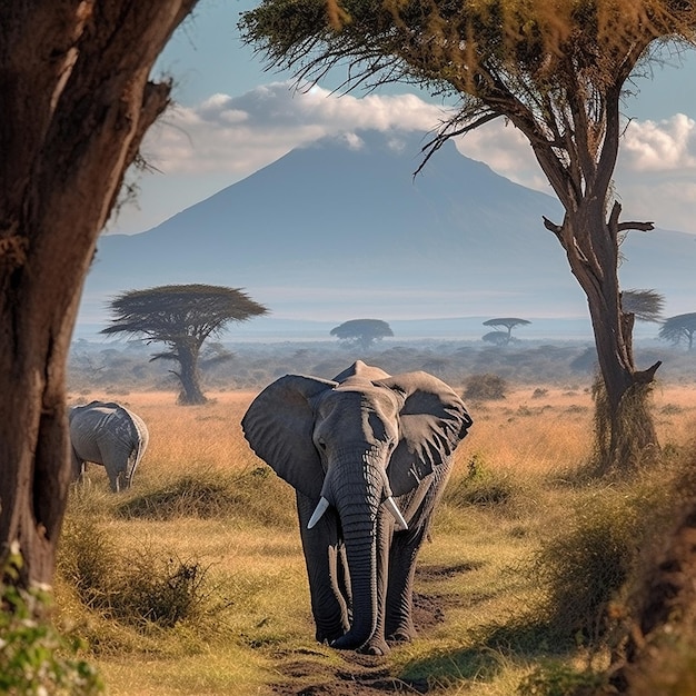 Tanzania land and wild elephants images Generative AI