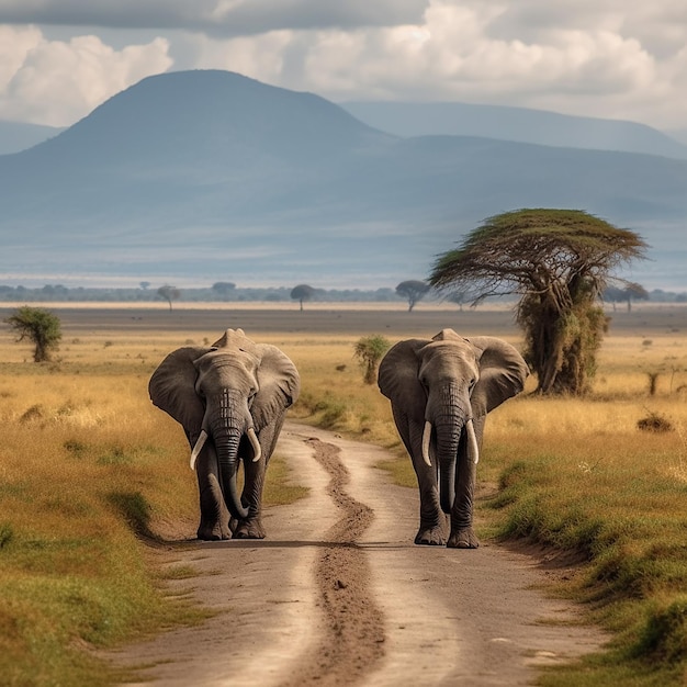 Tanzania land and wild elephants images Generative AI