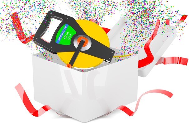 Tape measure inside gift box gift concept 3D rendering