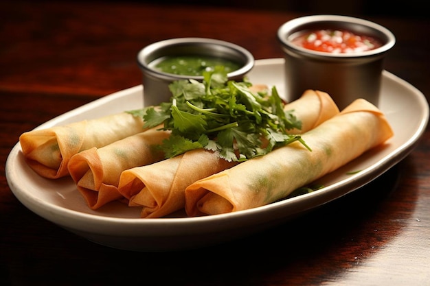 Taquitos with lettuce and fresh pico de gallo Traditional Mexican Rolled Taquitos