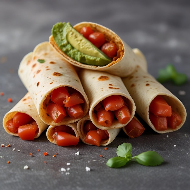 Taquitos with a sprinkle of chopped tomatoes