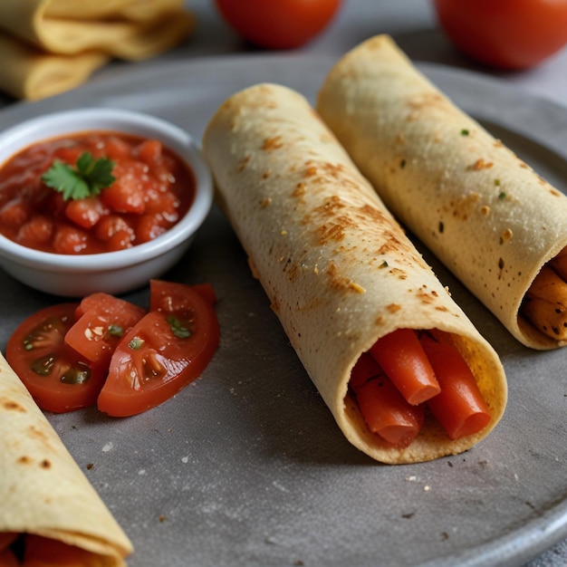 Taquitos with a sprinkle of chopped tomatoes