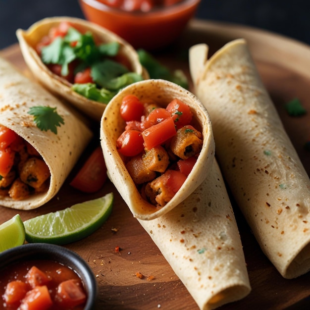 Taquitos with a sprinkle of chopped tomatoes