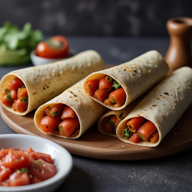 Taquitos with a sprinkle of chopped tomatoes