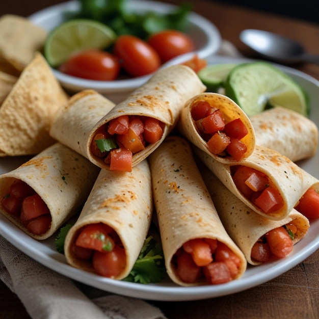 Taquitos with a sprinkle of chopped tomatoes