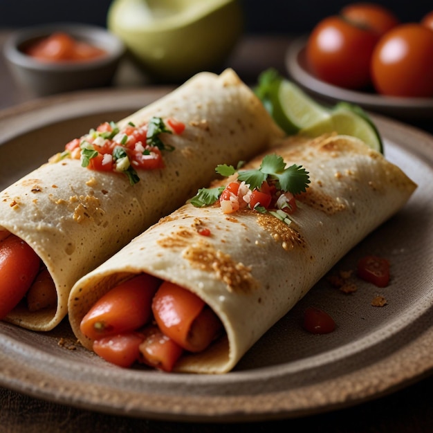 Taquitos with a sprinkle of chopped tomatoes