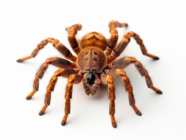 Tarantula closeup view on white background