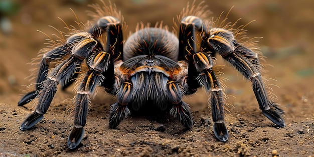 Photo tarantula crawling on the ground with long legs extended