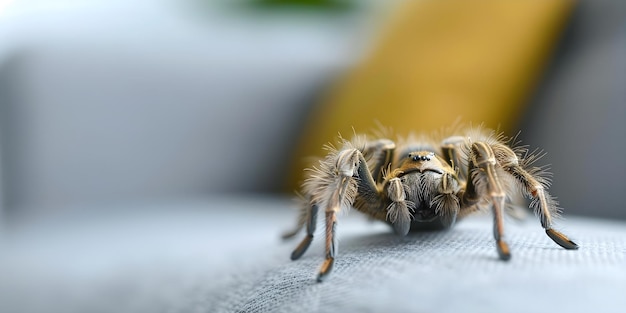 Tarantula Relaxing on a Modern Apartment Couch Concept Insect photography Modern interior design Exotic pets Unusual animal behavior Home decor trends