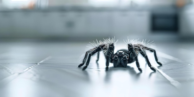 Tarantula spotted on the floor of a contemporary kitchen Concept Wildlife Encounter Arachnids Modern Home Decor Unusual Discoveries