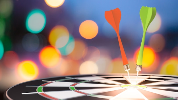 Target dart with arrow over blurred bokeh background ,metaphor to target marketing or target arrow concept. 3D Rendering.