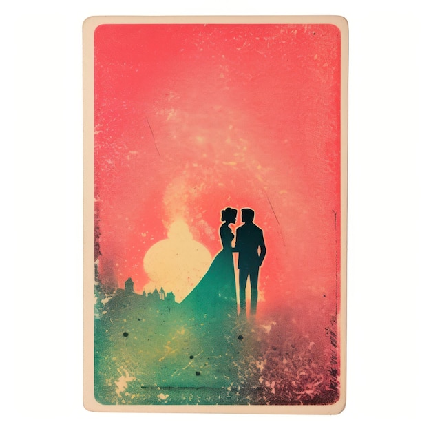 Photo tarot card risograph style silhouette love white background