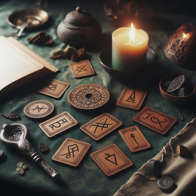 Tarot cards divination by candlelight