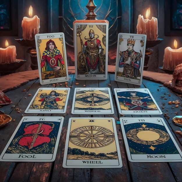 Tarot cards on a wooden table