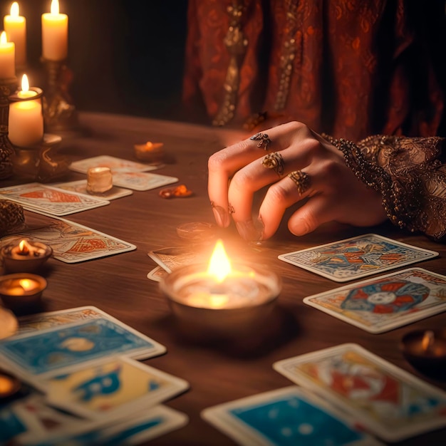 Tarot reader chooses Tarot cards Fortune teller reads cards