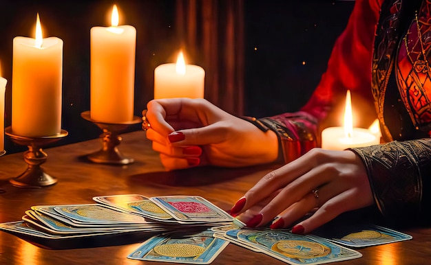 Tarot reader chooses Tarot cards Fortune teller reads cards