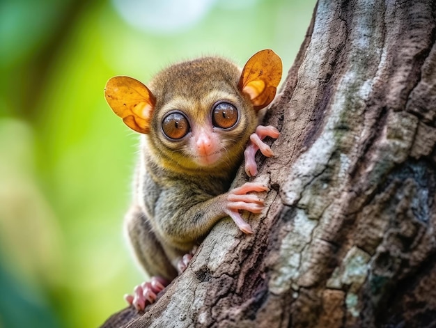 Tarsier monkey Tarsius Syrichta on the tree in natural jungle environment