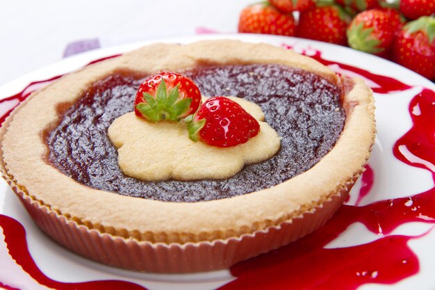 Tart with strawberry jam