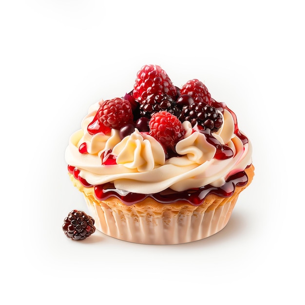 Photo tartlet with custard vanilla cream with fresh berries isolated on white background summer dessert