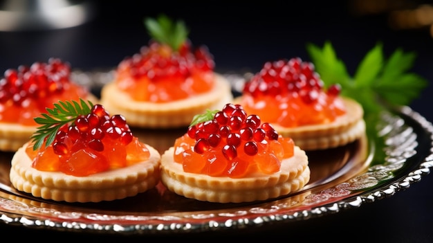 Photo tartlets with red salmon fish caviar salmon caviar neural network ai generated