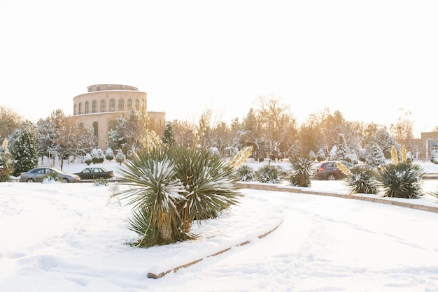 Tashkent Uzbekistan December 2020 The snowcovered Old City of Tashkent on a sunny day