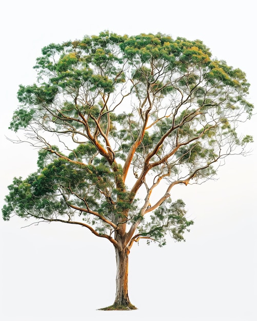 Tasmanian Oak tree stands with green leaves on white background