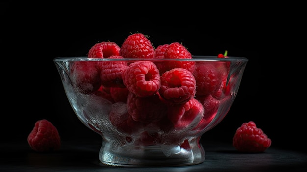 Taste the Freshness of Sweet and Juicy Raspberries in a Glass Bowl