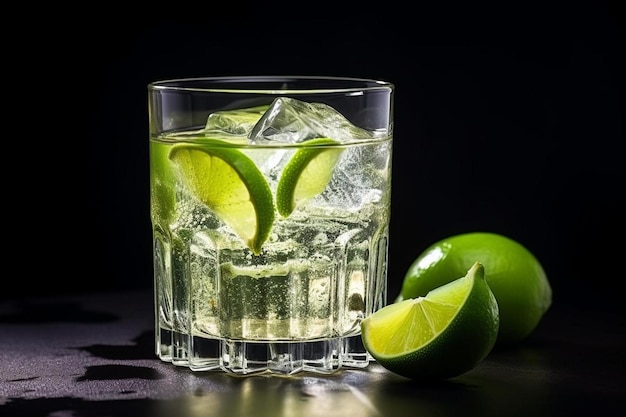 Tasty alcohol drink cocktail tequila with lime and salt on vibrant dark background