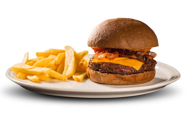 Tasty and appetizing hamburger cheeseburger pork with bacon