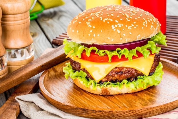 Tasty and appetizing hamburger cheeseburger