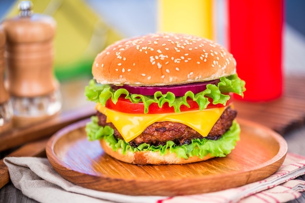 Tasty and appetizing hamburger cheeseburger